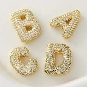 18k gold plated alphabet pendants A B C D with pavé zircons for DIY jewelry making