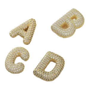 Sparkling 18k gold plated alphabet A-D pendants with micro-pave cubic zirconia crystals