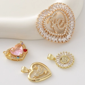 Vergoldete Herzanhänger-Set mit bunten Zirkoniasteinen und Vogel-Motiv