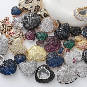 Colorful 18k gold plated heart pendants with micro-paved cubic zirconia for DIY jewelry