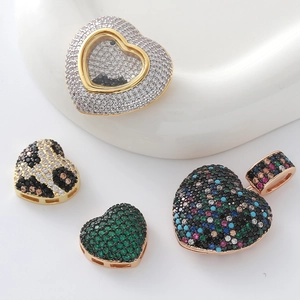 18k gold-plated copper heart pendants with micro-pave crystals for jewelry making