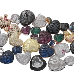 Colorful heart pendants with 18k gold plating and micro-pave zircons for DIY jewelry