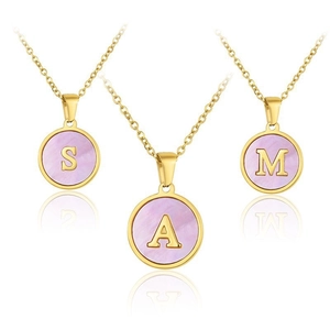 Pink and gold stainless steel letter necklace with initial charms for women