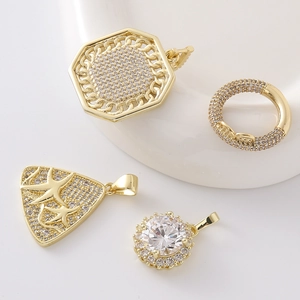 Ciondoli geometrici in ottone placcato oro 18k con zirconi per collane fai-da-te