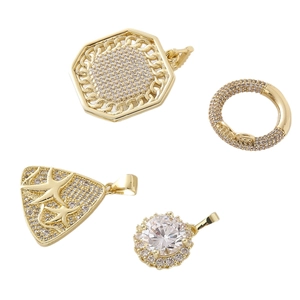 Ciondoli in rame placcati oro 18k con zirconi inclusi forme di stella marina e bussola