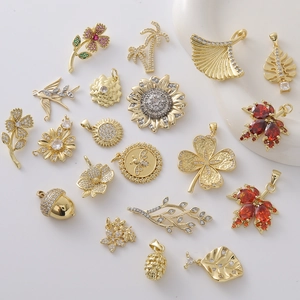Copper Gold Plated Zirconia Maple Leaf Flower Bird Bee Pendant Only (Without Chain) For Women DIY Jewelry Accessories