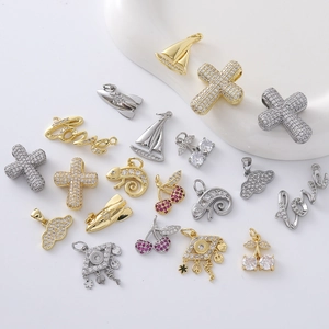 Strass Besetzter Kupfer Anhänger Ohne Kette Für DIY Schmuckherstellung Kreuz Segelboot Wolke Kirsche Form Zubehör