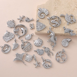 Silver marine life pendants with cubic zirconia for DIY necklaces and bracelets