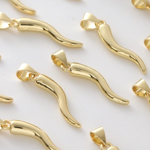 Set of gold corno pendant charms with polished finish and drop rings for DIY jewelry