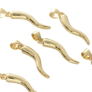 Set of polished golden Italian Cornicello chili pendants for DIY jewelry making