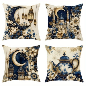 Vintage Floral Moon Decorative Pillow Cover Ramadan Eid Mosque Crescent Pattern Square Polyester Cushion Case For Sofa Home Decor