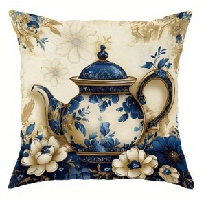 Vintage floral moon and porcelain teapot design throw pillow cover for home decor
