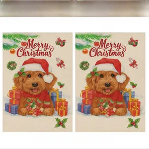Double-sided Christmas dog garden flag showing front and back views with Merry Christmas text