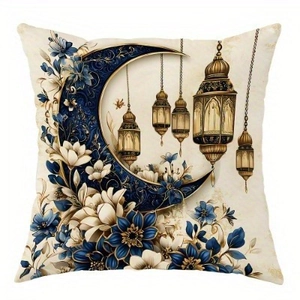 Floral moon pillow cover with lanterns in bohemian style for home sofa decoration