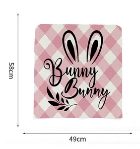 Detail view of Easter bunny chair cover featuring 58cm x 49cm size and plaid pattern
