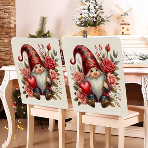 Housse de Dossier de Chaise Saint-Valentin Peluche Courte Cœur Rose Gnome Imprimé Romantique Décoration Maison