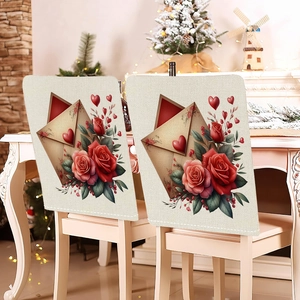 Housses de chaise de la Saint Valentin avec motifs roses et cœurs sur tissu en lin