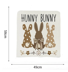 Detailed size chart showing 58x49cm dimensions for the Easter bunny chair cover