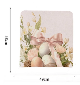 Detailed size chart showing dimensions of 58cm by 49cm for Easter chair covers