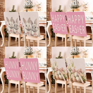 Easter Chair Back Covers Pink Bunny Egg Print Dining Chair Protector Seasonal Festival Party Decoration Home Decor Ornament