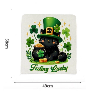 St. Patrick's Day chair cover with cat and clover design, 58cm by 49cm size detail