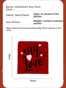 Detail of red plush Valentine chair cover showing 49x58cm size and my love print