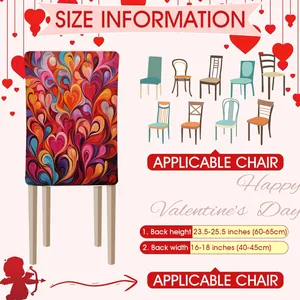 Size chart showing dimensions for Valentine heart chair cover and compatible chair types