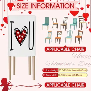 Valentine's Day chair cover size guide with heart pattern and dimensions for fit
