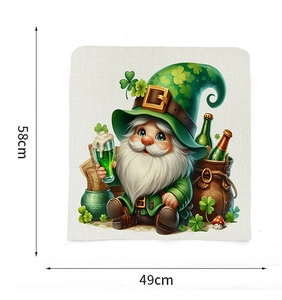 Detail view of St. Patrick's Day gnome chair cover with dimensions 58x49cm on white background