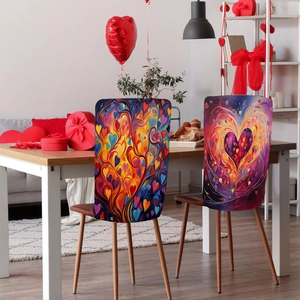Set of two colorful abstract heart dining chair covers for Valentine Day decor
