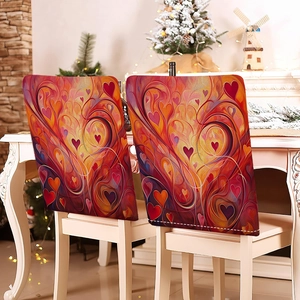 Detail of artistic heart pattern chair covers with vibrant swirl design for home decor