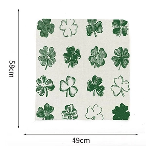 St. Patrick's Day chair cover with green shamrock pattern, dimensions 58cm by 49cm