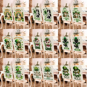 St Patrick's Day Chair Covers Lucky Cat Shamrocks Pattern Faux Linen Dining Room Chair Slipcovers Home Festival Decor