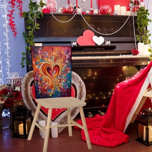 Abstract heart print dining chair cover with colorful artistic pattern for festive decor