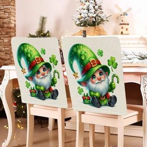 St. Patrick's Day chair back covers set with green gnome and shamrock patterns