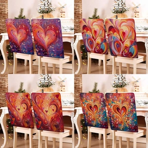 Abstract Heart Print Chair Cover For Valentine's Day Dining Room Stretch Short Plush Chair Back Protector Home Party Decor