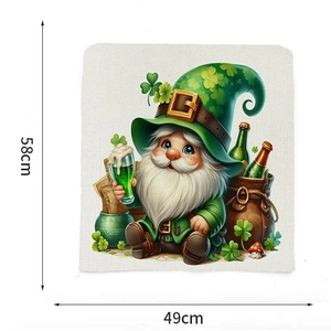 St. Patrick's Day chair cover with cartoon gnome design, size 58x49cm, green clover pattern