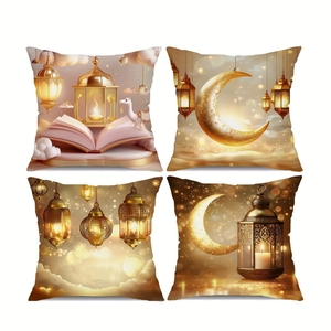 Ramadan Kareem Gold Moon Lantern Pillow Case Eid Mubarak Decorative Cushion Cover Ethnic Sofa Throw Pillowcase Home Decor