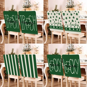 Fodera per Sedia Giorno di San Patrizio Peluche Corto Verde Trifoglio Lucky Modello Coprisedia per Sala da Pranzo Decorazione