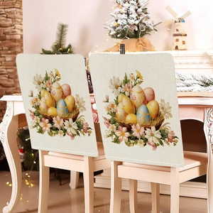 Easter egg and floral print chair back cover shown on a white classic dining chair