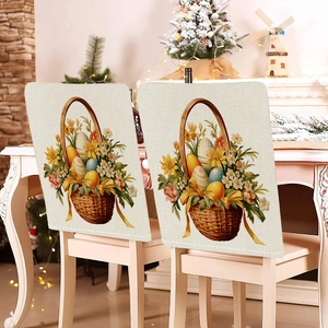 Detail of Easter egg basket print on linen chair back covers for holiday home decoration