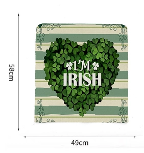 Saint Patrick's Day chair cover featuring green shamrock heart and size dimensions