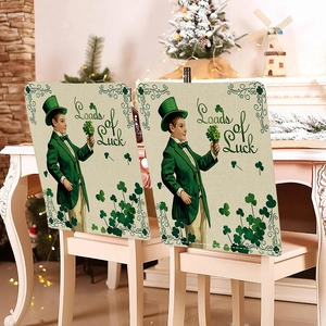 Close-up of St. Patrick's Day chair covers with Leprechaun and Luck prints