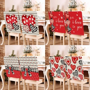 Valentine's Day Chair Back Covers Heart Pattern Short Plush Dining Chair Protectors For Wedding Home Party Decoration