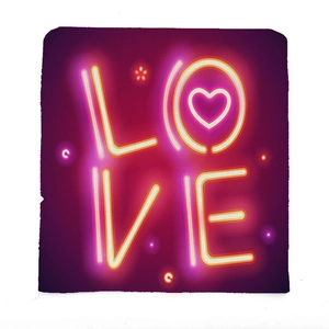 Housse de coussin décorative LOVE néon violet avec motif cœur et effet lumineux chic