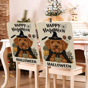 Detail van Halloween stoelhoezen met hondenprint op linnen textuur stof