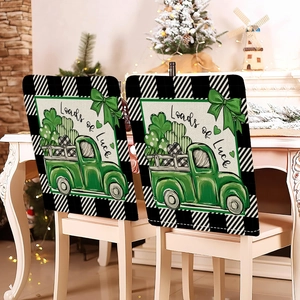 Saint Patrick's Day chair covers with green clover truck and buffalo plaid pattern decor