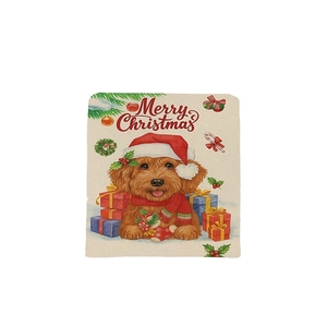 Kerststoelhoes met puppy illustratie en Merry Christmas tekst decoratie