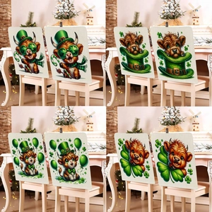 Coprisedia per St Patricks Day con Mucca delle Highlands Cappello Verde e Trifoglio in Tessuto Effetto Lino Decorazione per Sala da Pranzo e Casa