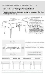 Detailed size guide and measurement chart for choosing the perfect tablecloth fit
